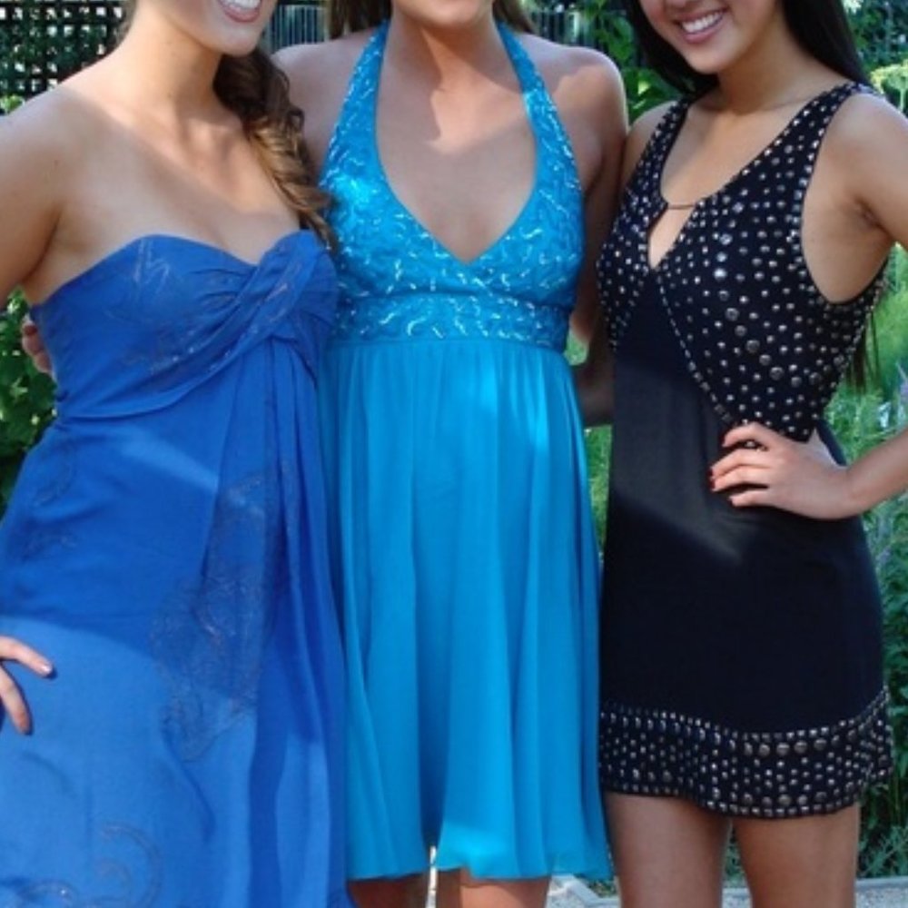 Betsey Johnson Evening Aqua Sequin Halter Dress - Picture 8 of 10